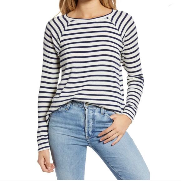 TREASURE & BOND Striped Long Sleeve Thermal Top Navy XS - Picture 1 of 7